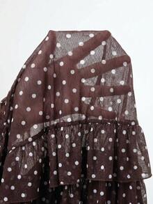 Bellisia 女款波點百褶掛脖式坦克比基尼上衣與三角比基尼褲兩件式泳衣套裝附裙擺，適合夏季度假與海灘 - 棕色 - 查看 6