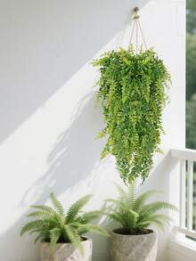 1/3Pcs Large 80cm Realistic Fake Hanging Fern, Lifelike Artificial Greenery Vine, Fade-Resistant No Electricity, For Wedding Birthday Garden Indoor Outdoor Decor, Table Centerpiece Wreath Backdrop - Green - View 3