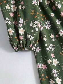 Al Najma Women's Floral Long Sleeve Ruffle Hem Elegant Arabian Dress - Multicolor - View 9