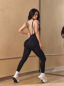 Slayform Women's Black Seamless Sports Jumpsuit - Black - View 5