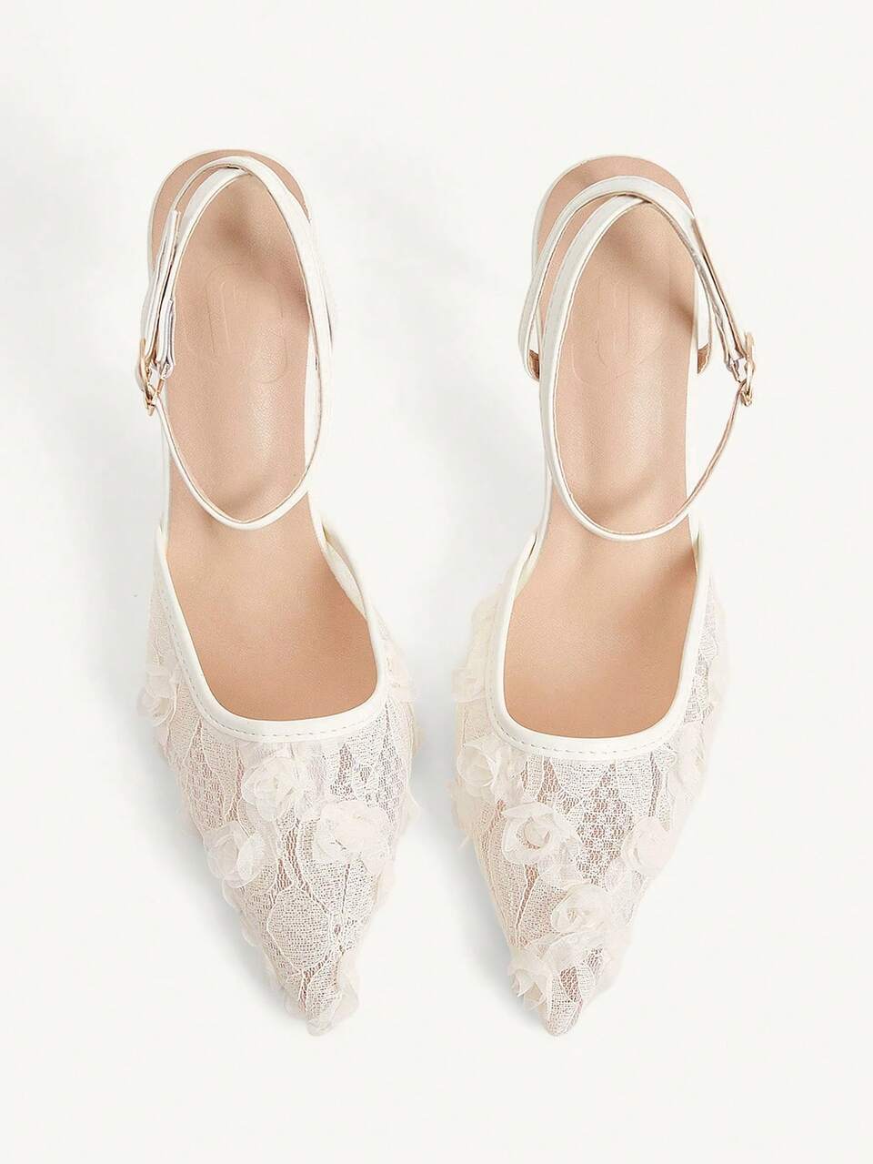 CUCCOO CHICEST Women Shoes Pointed Stiletto Beige Back Ankle Strap Lace Flower Women's High Heel Shoes Simple Classic Everyday Versatile Elegant Temperament Fashion