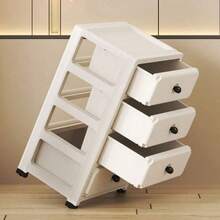 1pc Mobile Storage Cabinet With Hidden Wheels, Cream-Colored Living Room Storage Cabinet, Household Storage Cabinet With Drawers For Living Room, Kitchen, Bedroom Nightstand - Multicolor - View 4