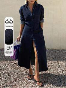 DAZY Women's Casual Washed Pocket Denim Shirt Dress, Spring/Summer - Dark Wash - View 1