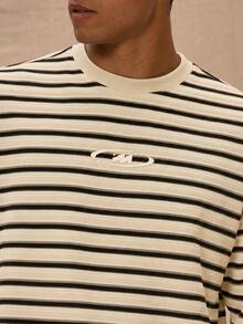 Musero Men Relaxed Fit Crew Neck Graphic Letter Print Striped Long Sleeved Top Spring&Summer - Apricot - View 4