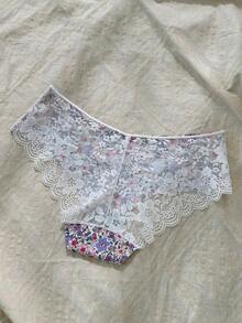 CottageSlumber Women's Contrast Lace Floral Print Triangle Panties - Multicolor - View 7