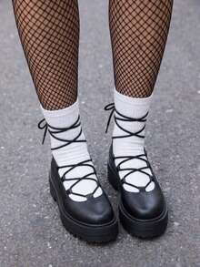 Women's Drawstring Platform Shoes - Black - View 5