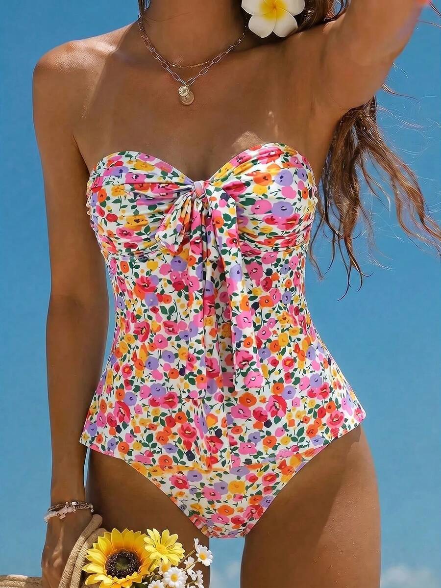 Swim Mod Women's Sexy Tropical Summer Beach Pool Party Vacation Knot Print Tankini White - Multicolor - View 1