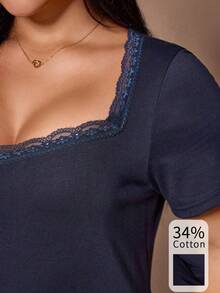 Lazeform Navy Blue Comfortable Fitted Sleepwear Dress, Slimming Plus Size For Summer - Navy Blue - View 7
