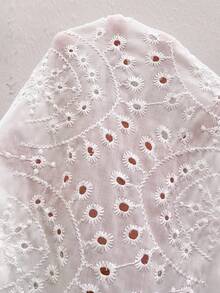 SHEIN Clasi 大尺碼夏季休閒素色鏤空刺繡襯衫 - 白色 - 查看 10