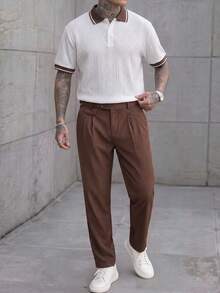 Manfinity CasualCool 男士撞色短袖 Polo 衫與長褲休閒通勤套裝 - 彩色 - 查看 4