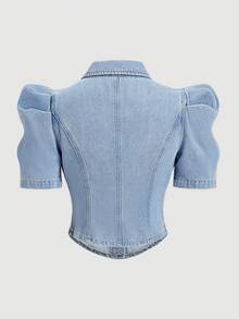 Zolique Women's Denim Top, Vintage Sweet French Style Light Color Denim Top, Versatile Casual Denim Top For School Season, Daily Wear, Travel And Outings - Light Wash - View 2