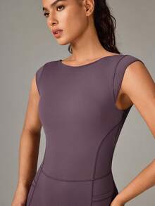 OutZeal Women Outdoor Jumpsuits Workout Gym Pilates Clothes UV Protection Buttery Soft Bra-In Flared Leg With Pocket - Purple - View 6