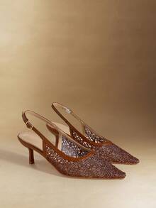 Rosivie Women's Elegant Embroidered Pointed Toe High Heels, Suitable For Commuting - Brown - View 5
