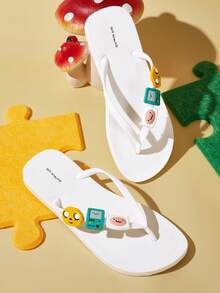ADVENTURE TIME X SHEIN Cartoon Flip-Flops, EVA Lightweight Material, Toe Protection, Breathable And Quick-Drying, Soft And Comfortable, Summer Beach, Vacation - White - View 12