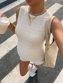 SHEIN Maternity Summer Minimalist Solid Color Textured Fitted Tank Top - White - View 2