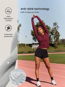 GLOWMODE Seamless Slimfit Long Sleeve Top Hip Length Antibacterial Lightweight Summer - Burgundy - View 4