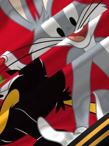 LOONEY TUNES X SHEIN 男童休闲运动风趣味卡通字母图案撞色条纹宽松套头卫衣 - 白色 - 查看 7
