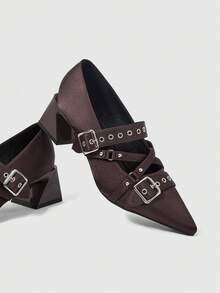 ROMWE Grunge Punk Commuting Four Seasons Versatile Cute Casual Generous Bare Feet. Women's High Heel Shoes - Bronze - View 2