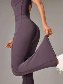 OutZeal Women Outdoor Jumpsuits Workout Gym Pilates Clothes UV Protection Buttery Soft Bra-In Flared Leg With Pocket - Purple - View 9