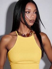 Normani 女款素色露背時尚百搭背心上衣 - 淡黃色 - 查看 6