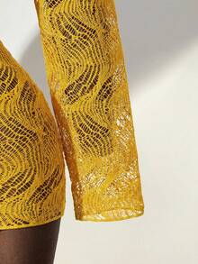 Zestiva 26SS Women's Sexy Fitted Hollow Design Ultra Low Cut Scoop Neck Cover Up Club Night Butter Yellow Summer - Yellow - View 7
