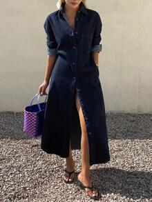 DAZY Women's Casual Washed Pocket Denim Shirt Dress, Spring/Summer - Dark Wash - View 7