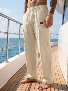 VENTUSAIL Men's Casual Beige Cargo Pants, Comfortable Long Trousers For Spring/Summer - White - View 6