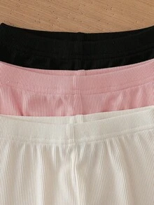 SHEIN Vintaside Kids 3 件套女婴夏季蝴蝶结装饰打底裤，甜美时尚透气长裤，适合夏季穿着 - 彩色 - 查看 7