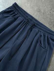 PAVTROS Pantalones de chándal casuales holgados con cintura de cordón y estampado de letras para hombre - Azul Marino - Ver 5