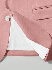 Manfinity Mode Men's Business Casual Long Sleeve Button-Up Blazer And Casual Pocket Trousers Suit Set, Formal - Pink - View 4