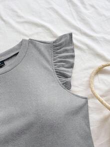 Soleia Camiseta de punto acanalado blanco con volantes WYWH Vacation - Gris - Ver 4
