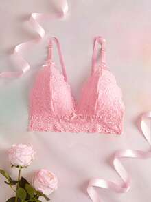 Elorette 1pc Pink Lace Sexy Cute Bandeau Bra For Women Lounge Hot Pink Summer - Pink - View 4