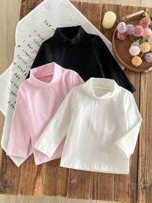 SHEIN 女嬰純色時尚百搭高領長袖上衣3件組 - 彩色 - 查看 8