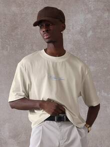 SUMWON Oversized Crop Fit Short Sleeve T-Shirt With Baroque Angel Cherub Back Print And Script Logo Front - Khaki - View 6