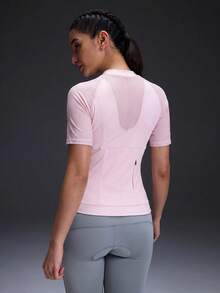 Powerista Women's Summer Mesh Patchwork Raglan Sleeve Zipper Cycling Jersey Top - Baby Pink - View 3