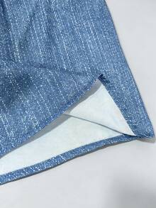 EMERY ROSE Striped Pocket Casual Vacation Front Button Short Sleeve Shirt - Dusty Blue - View 4