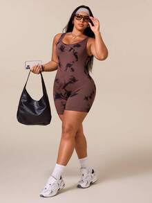 Easithlete Women's Plus Size Colorblock Slim Fit Athletic Jumpsuit - Coffee Brown - View 2