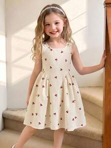 Emery Rose Kids Emery Rose Kids 女童编织条纹休闲吊带连衣裙 - 杏色 - 查看 2