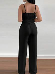 EMERY ROSE Plus Size Women Solid Color Casual Everyday Outing Camisole Jumpsuit - Black - View 2