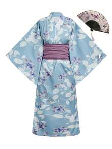Irokai 花卉圖案和服袖寬鬆版型浴衣 - 彩色 - 查看 2
