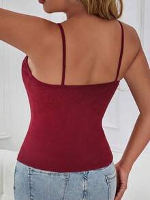 Glamine Top de tirantes acanalado con strass y diseño calado con tiras cruzadas para mujer - Rojo - Ver 2