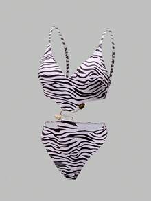 Oceva Women's Zebra Print Metal Buckle Sexy Cut Out One Piece Jumpsuit - Multicolor - View 9