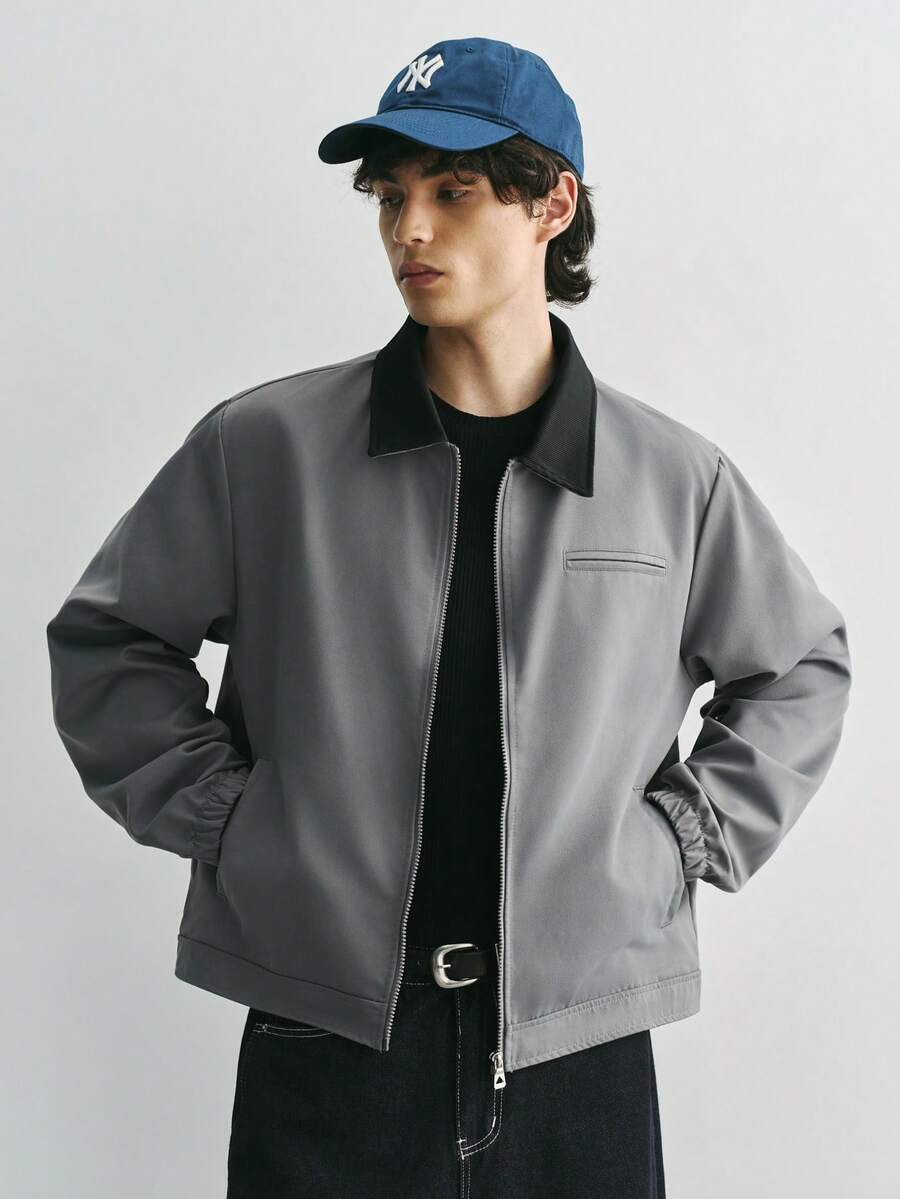 Sonviro Jaket Pria Kasual Serbaguna dengan Kerah dan Resleting Depan, Lengan Panjang, Cocok untuk Pemakaian Sehari-hari, Jaket Abu-abu Modis untuk Pria - Dark Grey - View 1