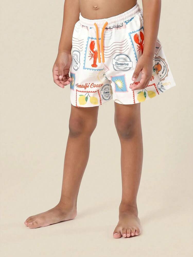 Calção de banho para meninos com estampa de cartão postal da Costa Amalfitana