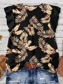 SHEIN LUNE Blus Wanita Kasual Motif Bunga Leher V dengan Hem Berkerut, Cocok untuk Musim Panas, Atasan Musim Panas - MultiWarna - View 2