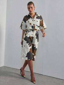 Hauture 女款短袖寬鬆長短牛仔連身褲，現代性感辦公穿搭 - 彩色 - 查看 4