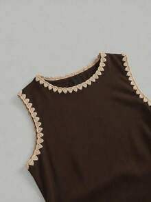 SHEIN LUNE 女款 95% 棉修身中長洋裝 棕色 貝殼刺繡 - 休閒/度假 - 巧克力棕 - 查看 4