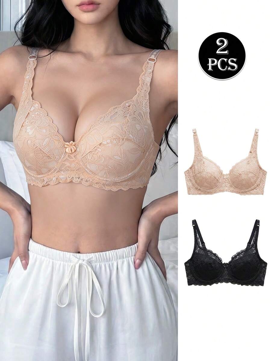Napfluff 2 cái/bộ Ren Vòng thép Bras Đồ lót - Nhiều màu - Xem 1