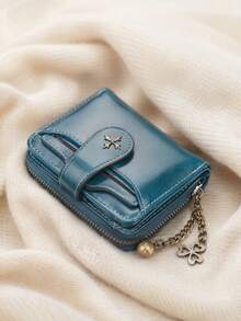 Muroi Mono 1Pc Zipper Coin Purse, Retro Oil-Wax Leather With Clover Chain Charm, Multi Card Slots, Lightweight Storage For Daily Errands. - Multicolor - View 8