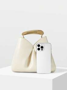 MOTF TAS TANGAN WANITA MODIS, GAGANG TANGAN LOGAM MEWAH, WARNA BEIGE ELEGAN, BENTUK SEDERHANA DAN SERBAGUNA, COCOK UNTUK KEHIDUPAN SEHARI-HARI, PERJALANAN, BELANJA, KENCAN - Krem - View 5
